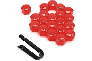 KUQUTIDY 20PCS Lug Nut Covers, 21mm Anti-Theft Hexagonal Wheel Lug Nut Caps with Removal Tool, Car Wheel Rims Center Nut Bolt Protection Caps, Automotive Exterior Accessories for Car Tire Hub (Red)