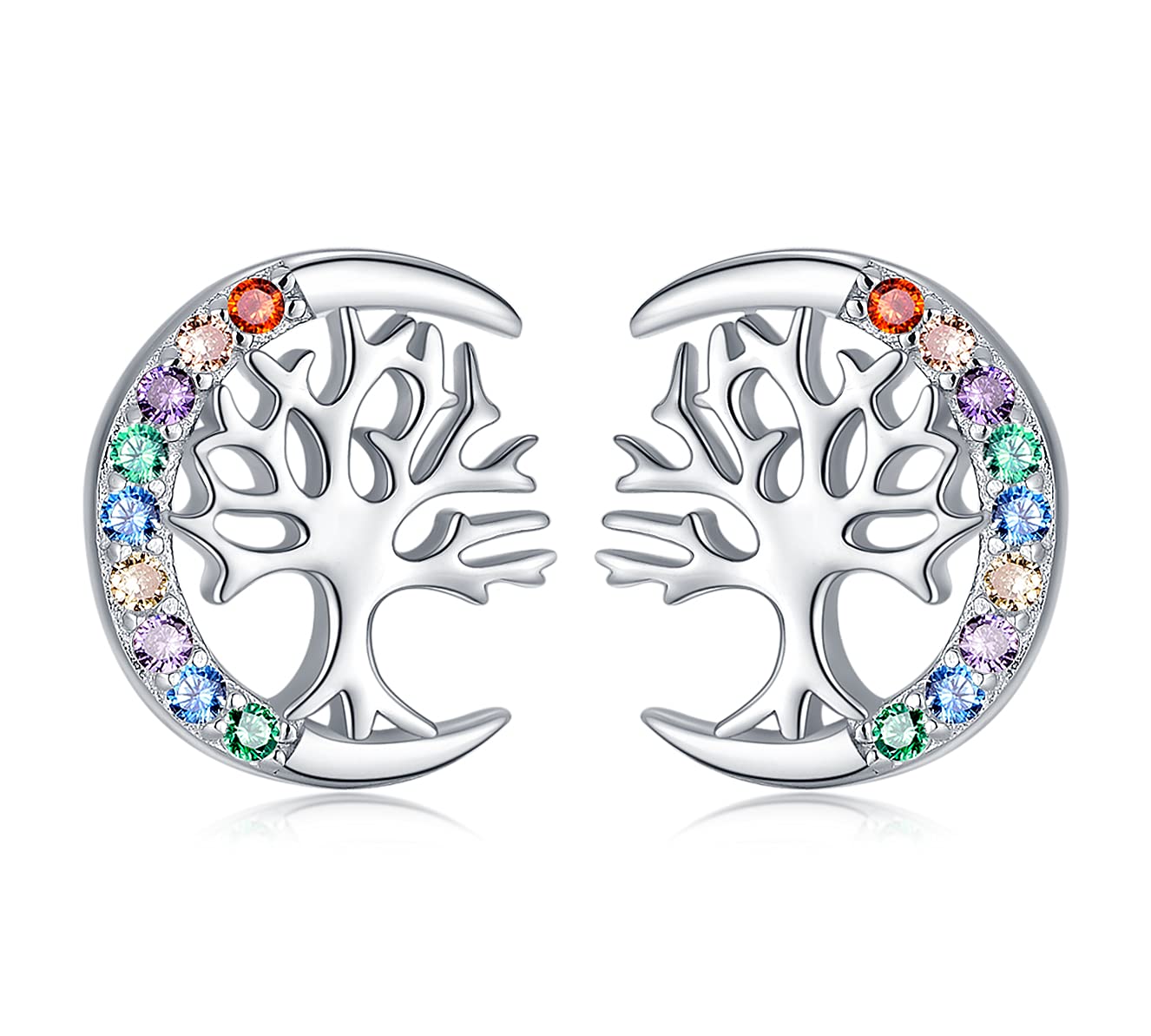 TANGPOET Tree of Life Earrings for Women 925 Sterling Silver Family Tree Stud Earring for Girls, Birthday Jewellery Gifts for Her, Colorful