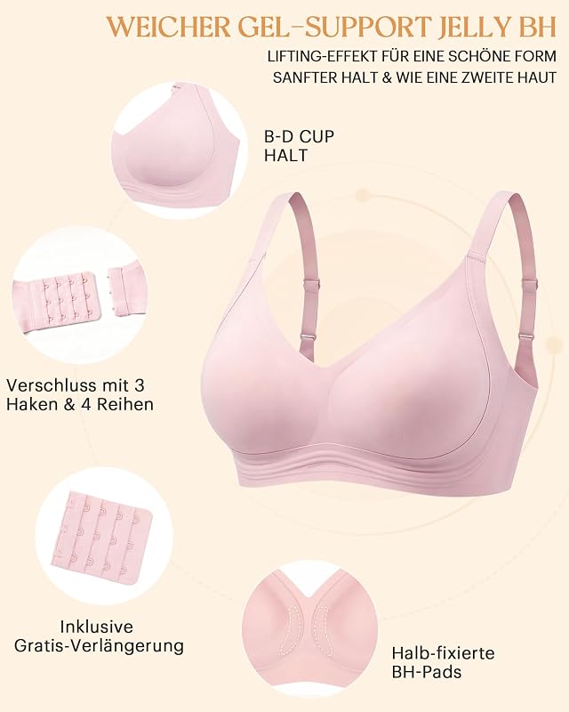 BH Damen ohne Bügel Nahtlos Gepolstert Seamless Jelly Bra Rosa L
