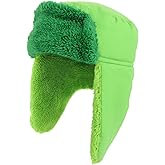 Fleece Sherpa Lined Trapper Hat, Cosplay Character Headwear, Unisex Winter Hats for Men Women, Peach Skin Velvet Hats with Ear Flaps, Windproof Green Hunting Ski Hat