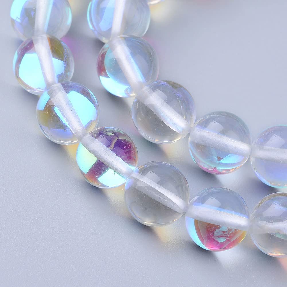 Perlin Moonstone Beads, Crystal and Mixed Colour, Gemstone, 8 mm and 6 mm, Round, Synthetic Crystal Beads, Aura Iridescent for Jewellery Making, Beads Gemstone New (Crystal, 6 mm, 18 Pieces)