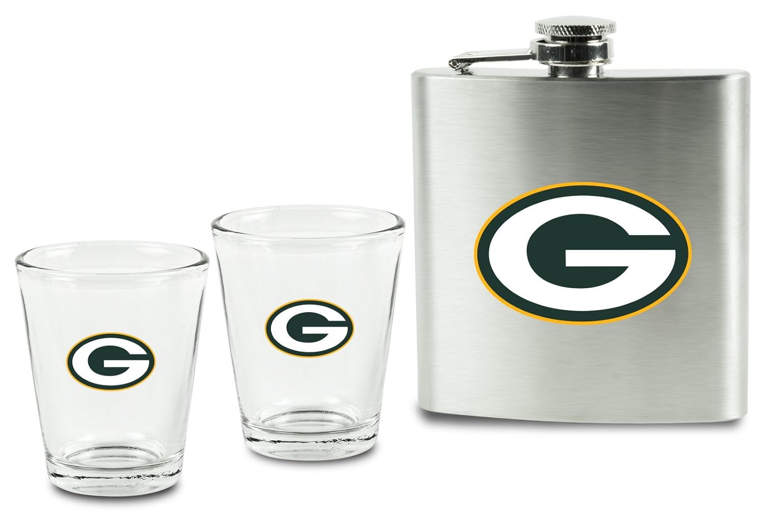 NFL Shot Glasses and Brushed Stainless Steel Flask Set eBay