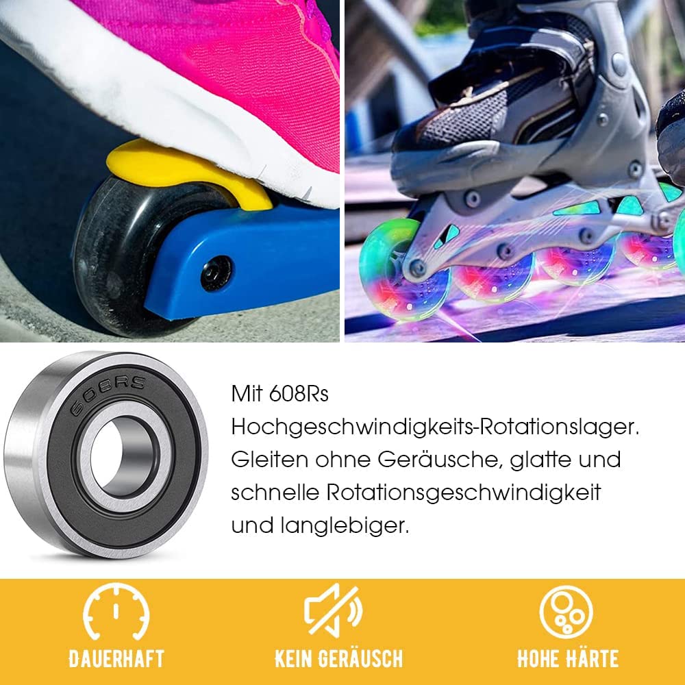 4 Pack Light Up Inline Skate Wheels 64mm 72mm 76mm 80mm Inline Wheels with ABEC-9 Bearing for inline Skate Wheels - Kick Scooter 80mm Rear Wheels Replacement