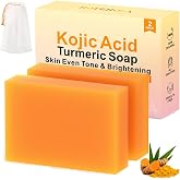 HOYEHOLA Kojic Acid Turmeric Soap Bar - Dark Spot Remover for Face Even Skin Tone, Moisturizing &amp; Nourishing Natural Ingredients 2Packs