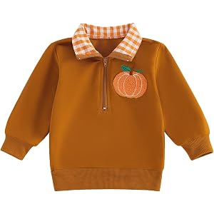 Finegoodwei Toddler Baby Boy Girl Halloween Sweatshirt Zip Embroidery Shirt | Halloween Long Sleeve Top, Quarter Zip Collar S