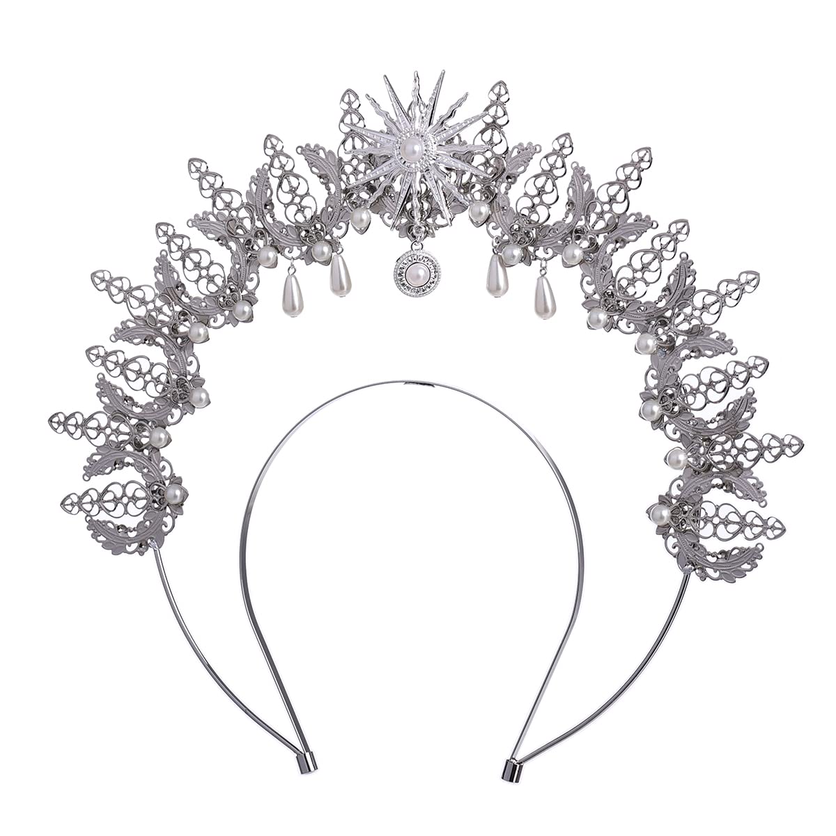 COSDREAMER Silver Pearl Virgin Halo Headpiece Crown Women's Headband Party Costume Accessory — image 1