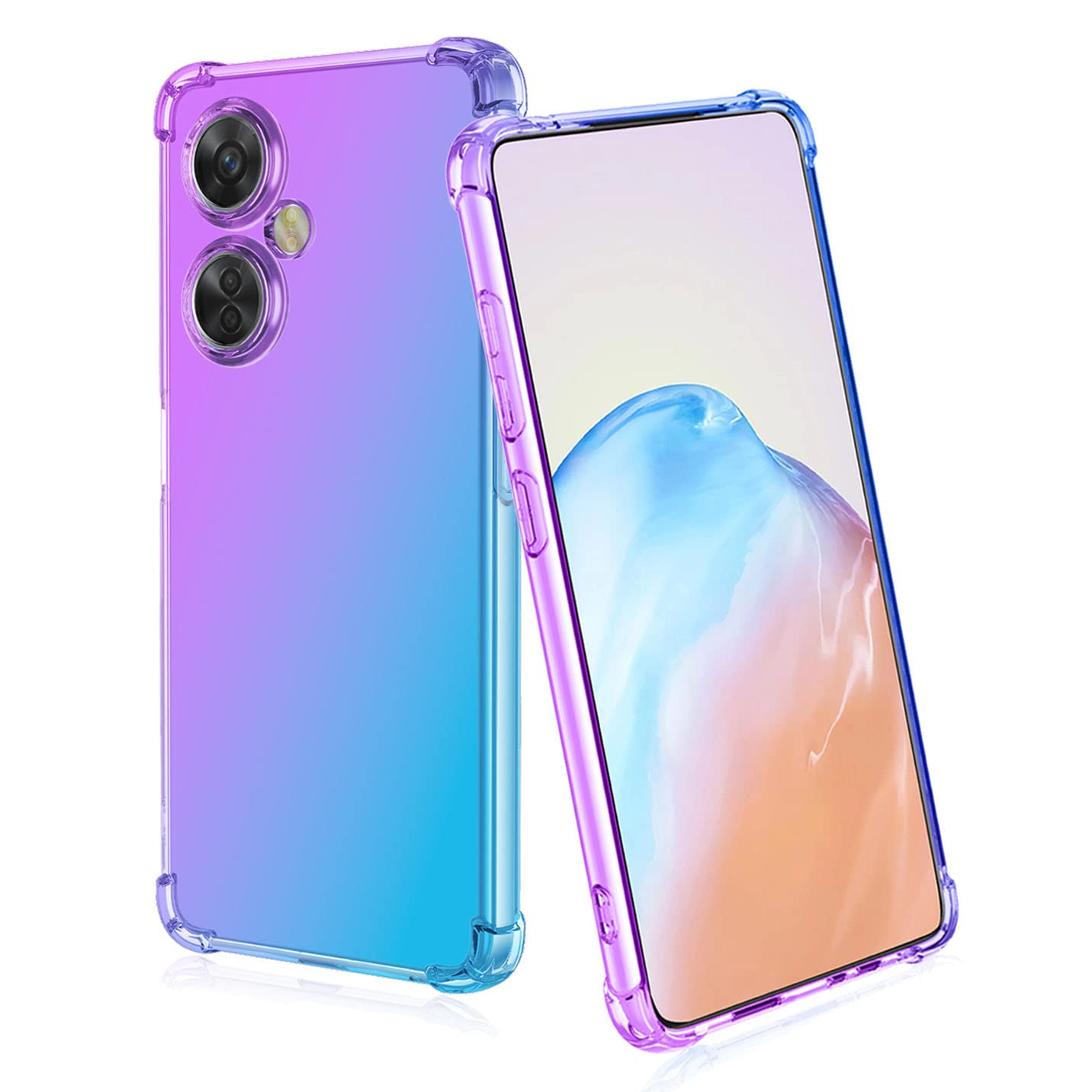 BORYA Silicone Case for OnePlus Nord CE 3 Lite 5G, Transparent Ultra Thin Shockproof Silky Soft Touch Premium TPU, Elegant Colorful Gradient Anti-Scratch Cover,Purple/Blue