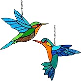 Lcensp 2 Packs Stained Glass Hummingbird Suncatcher Window Hanging Ornament, Stained Glass Birds Suncatcher for Window Decor, Hummingbird Gifts for Women, Mom, Birds Lovers