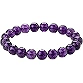 DEPHINI Natural Gemstone Elastic Healing Stone Bracelet, 8mm Crystal Beads Jewelry, Yoga Energy Gifts for Unisex Adult Men Women, Absorb Negativity, 7" One Size Fits Most (Amethyst)