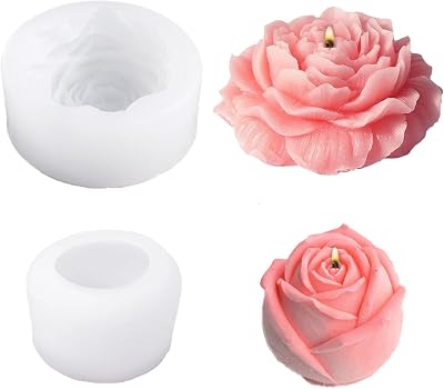 WYAHYQ 2pcs Silicone Rose Peony Flower Candle Moulds DIY Craft Gift