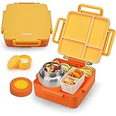 Norxely Kids Bento Box, [Large Capacity] Insulated Lunch Box for Kids with 4 Compartment for Ages 3+, Drop-Proof & Dishwasher Safe Lunchbox Container Yellow