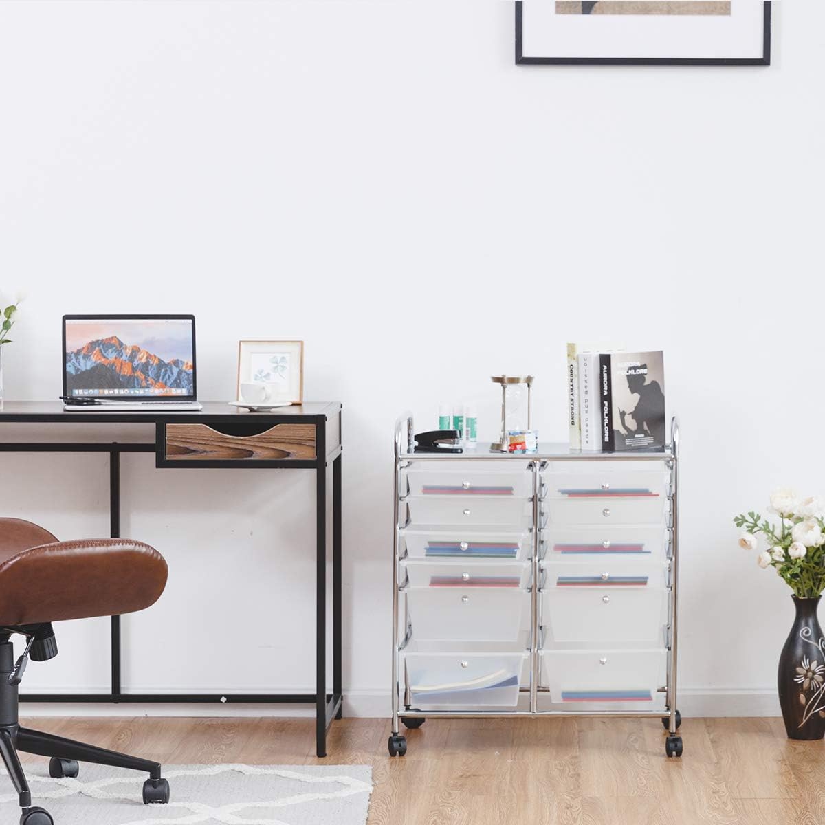 Giantex 12 Drawer Rolling Storage Cart Tools Scrapbook Paper Office School Organizer (White) : Office Products