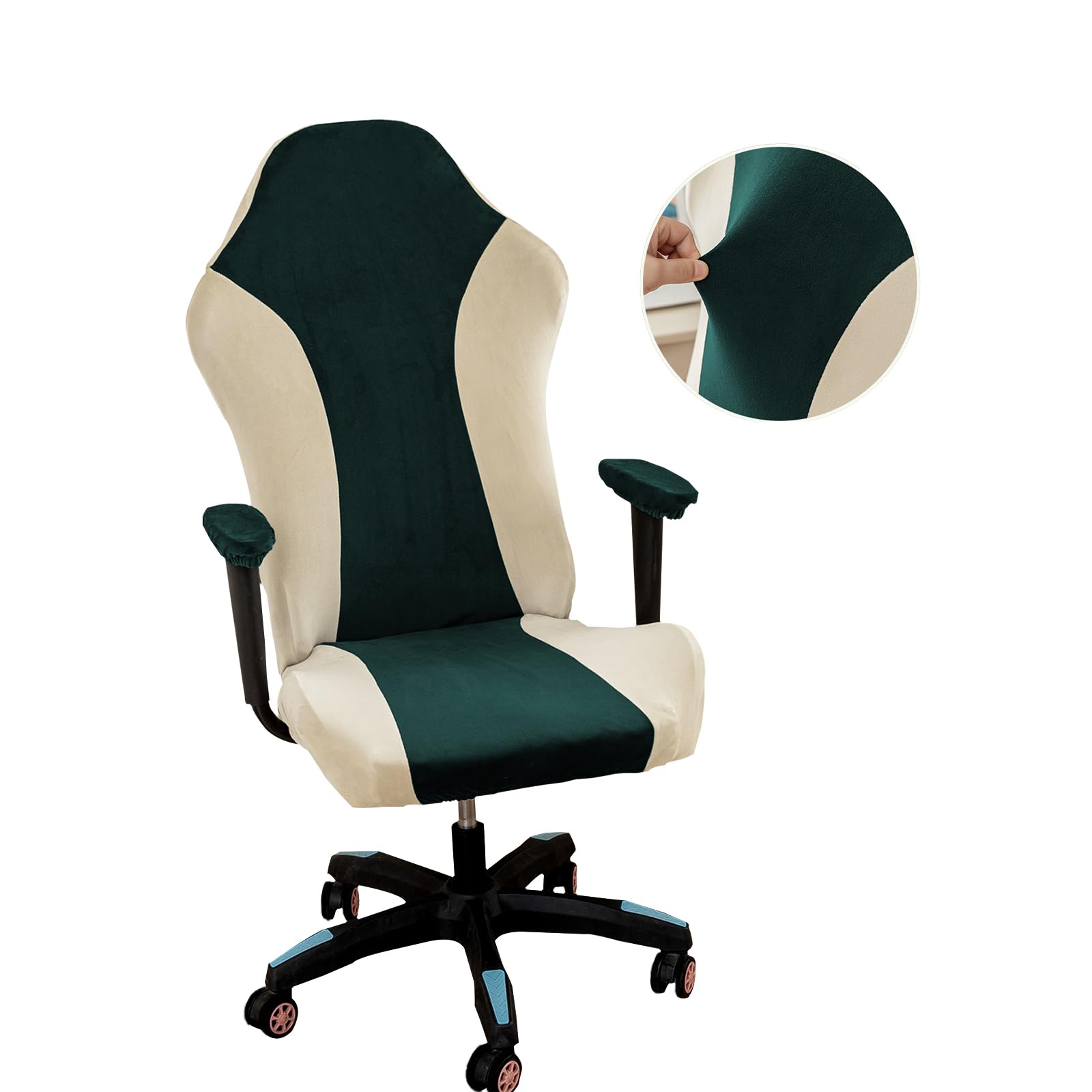 Photo 1 of Lavish Cover Velvet Stretchable Gaming Chair Cover, Washable, Anti-Scratch Slipcover with Armrest Protection, Cat Scratch Proof for Office and Computer Chairs(No Chair, DarkGreen)