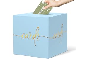 CINSOEN Light Blue Card Box with Gold Foil Design Wedding Card Box Gift Cards Receiving Box for Party Graduation Bridal or Baby Showers, Raffle Ticket Box Money Box for Birthday Retirements