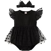 Yeselect Baby Girl Dress My Little Black Romper Dress Short Sleeve Mesh Stitching Bowknot Princess Gown Romper Tutu Dress