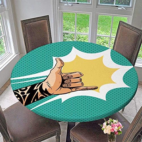 PINAFORE HOME Round Premium Table Cloth Shaka Sign Gesture Comic Book pop Art Vector Perfect for Indoor, Outdoor 40"-43.5" Round (Elastic Edge)
