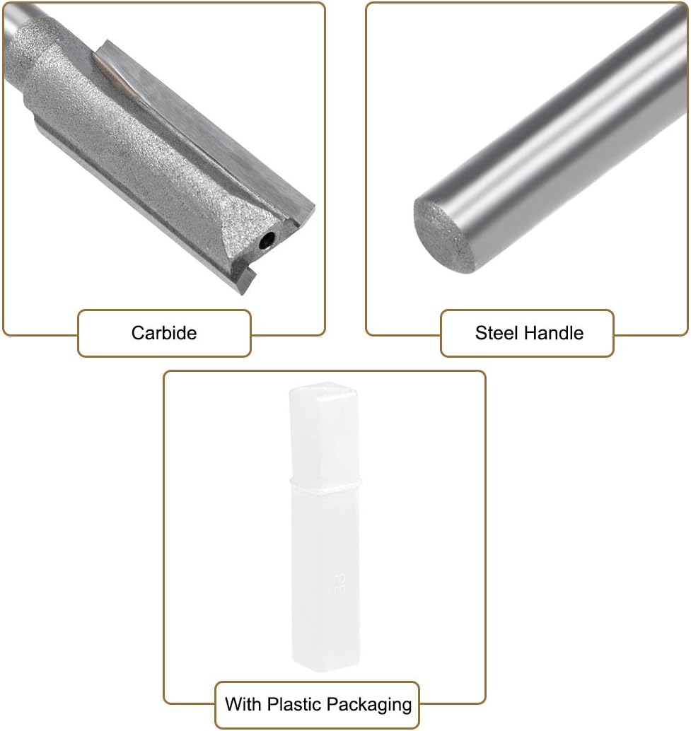 sourcing map Router Bit 1/4 inches Shank 3/8 inches Cutting Dia 2 Straight Flutes Carbide for Woodworking Carpentry Milling Cutter Tool 2 Pieces - Image 5