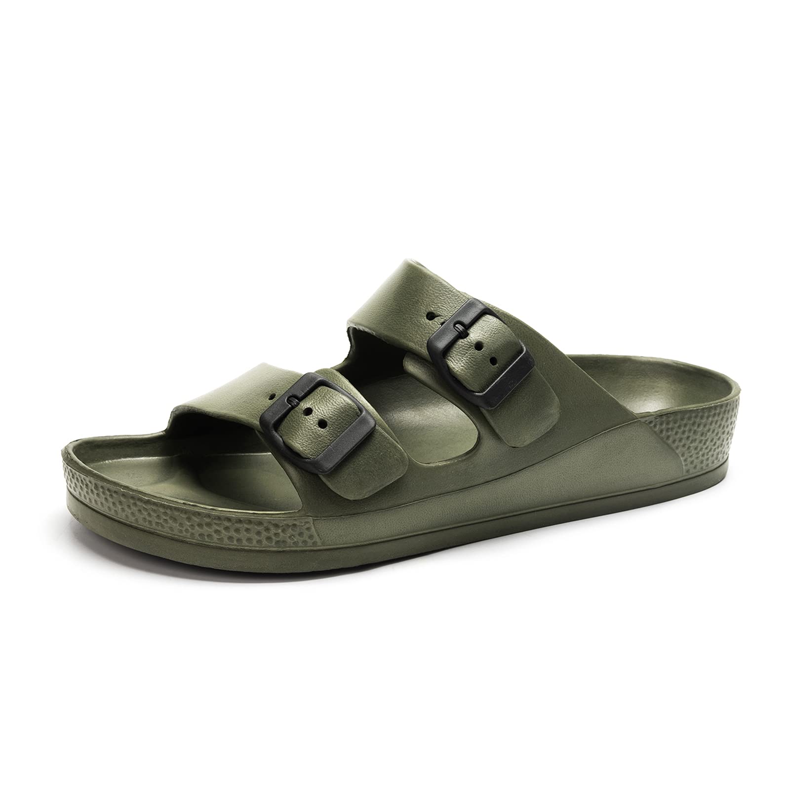 Photo 1 of FUNKYMONKEY Men's Comfort Slides Double Buckle Adjustable EVA Flat Sandals (12 M US, ARMY GREEN/SPK)