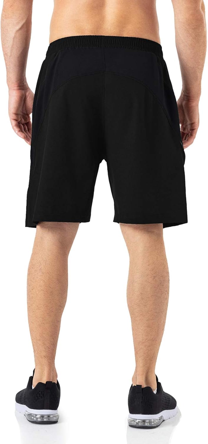 HMIYA Men's Casual Sports Quick Dry Workout Running or Gym Training Short with Zipper Pockets: Clothing