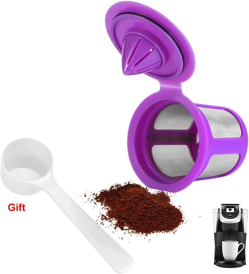 Reusable K Cup Coffee Filter for Keurig 2.0 Coffee Machine, Refillable K Cup Empty Coffee Capsule Filter Pod Replacement for Cafe Cup (Purple)