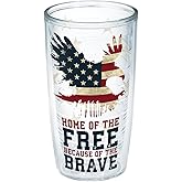 Tervis Made in USA Double Walled Home of the Free Because of the Brave Insulated Tumbler Cup Keeps Drinks Cold & Hot, 16oz - No Lid, Clear