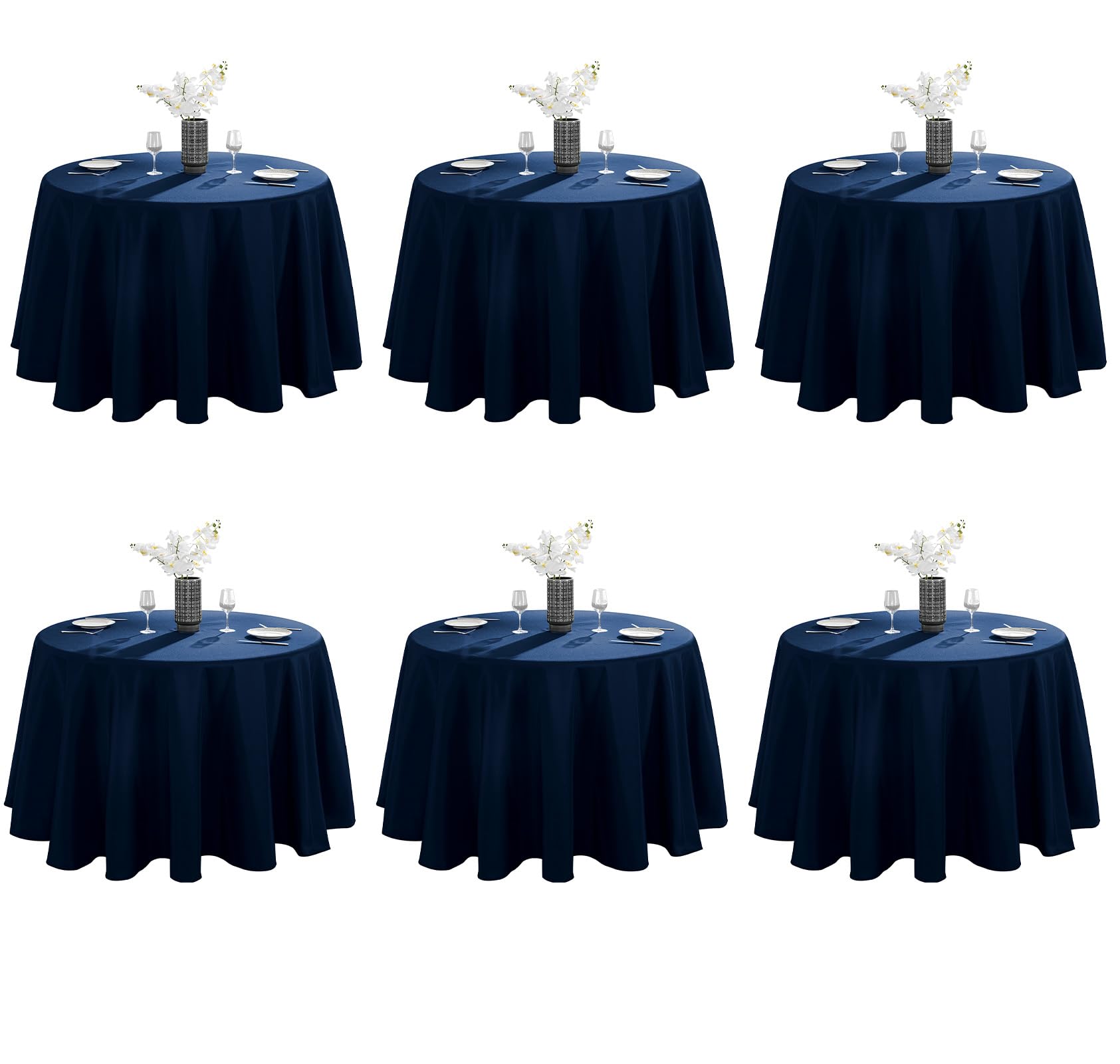 VidaFete Tablecloth 6 Pack 120inch Round Table Cloth Polyester, Stain Wrinkle Resistant Polyester Dining Table Cover for Kitchen Dinning Party Wedding Round Tabletop Buffet Decoration(Navy Blue) Image