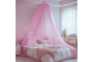 LionLively Pink Bed Canopy for Girls,Kids Princess Round Dome Bed Curtain, Dreamy Mosquito Netting for Girls, Bedroom Accessories, Ceiling Tent
