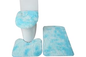 Kelendle Shaggy Bathroom Rugs Set of 3 Piece Plush Bath Contour Mat Toilet Rugs U-Shaped Soft Water Absorbent Runner Rug Non-Slip Bathroom Shower Mat Toilet Seat Cover Area Floor Rug for Tub Silver