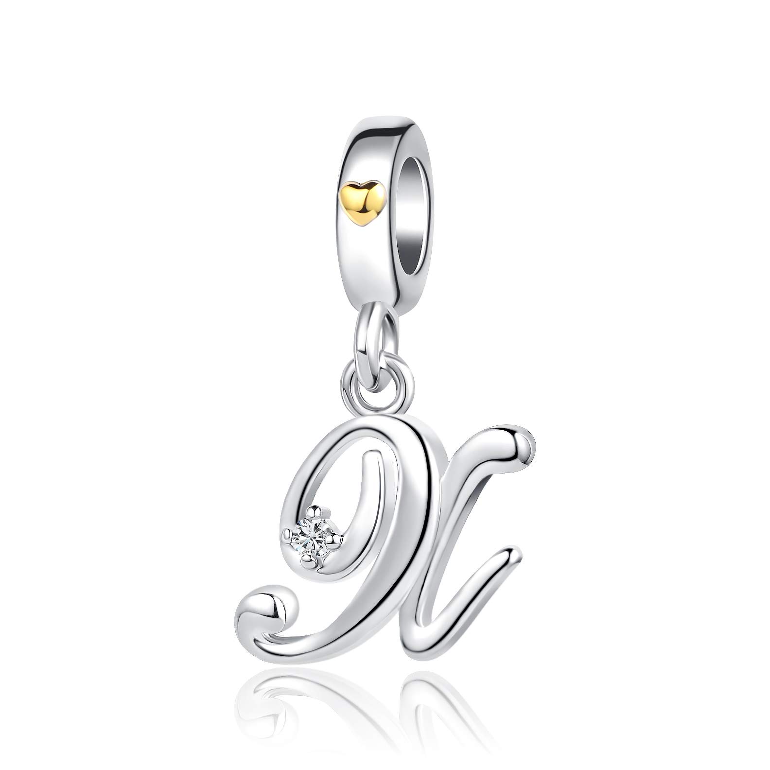 X Initial Letter Name Charms fit Pandora Charms Bracelets Gold Heart Birthday Jewellery Gift for Women Daughter Family