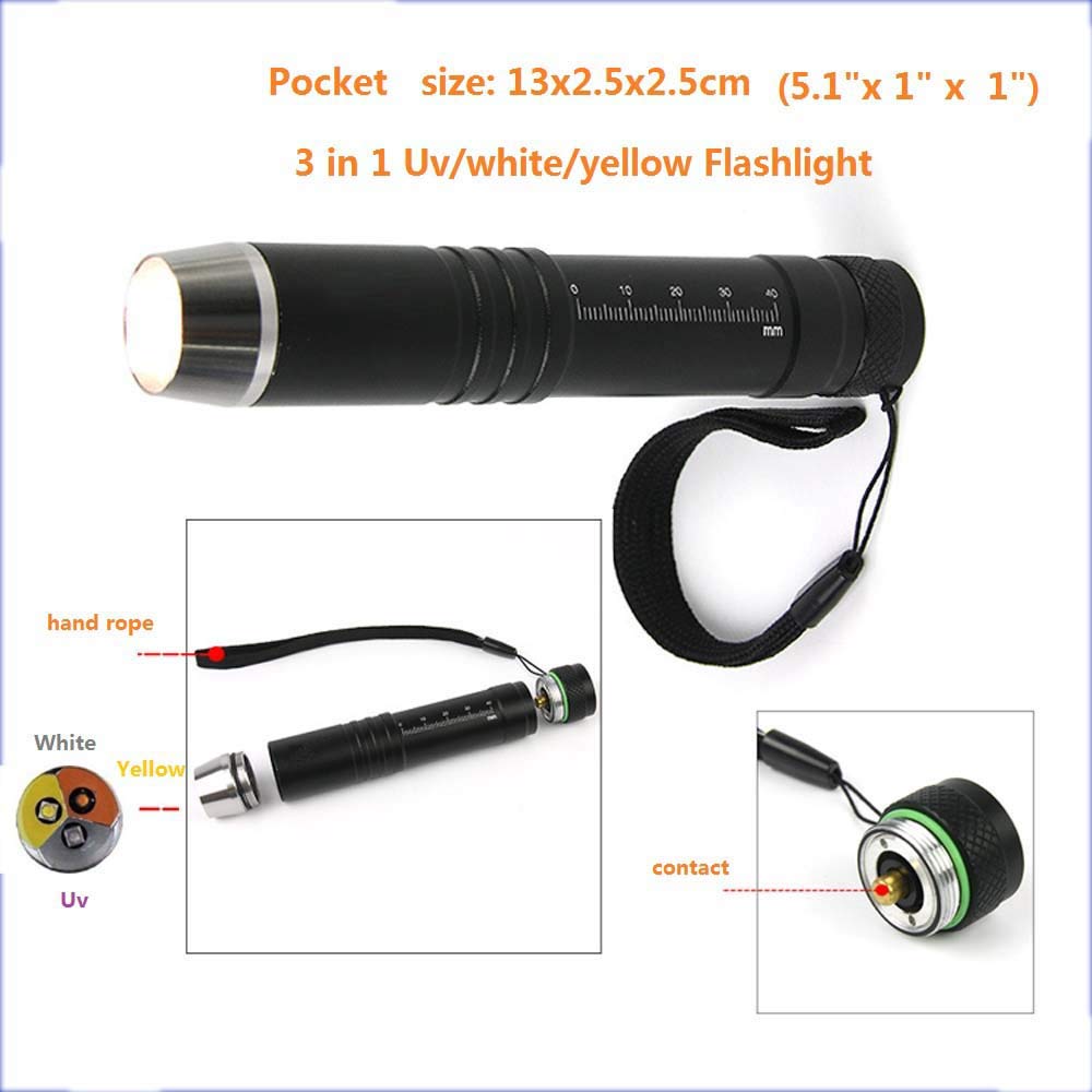 Led Uv Flashlights 3 In 1 Ultraviolet Lights Jewelry Gemstone Inspection Lights Gem Current Authenticate Flash Light Stains Detector Torch