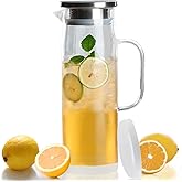 hjn Glass Pitcher with Lid Glass Water Carafe with Handle, Fridge Water Jug Cold or Hot Beverages, Iced Tea, Milk, Juice 1500ml/51oz & aluminum lid