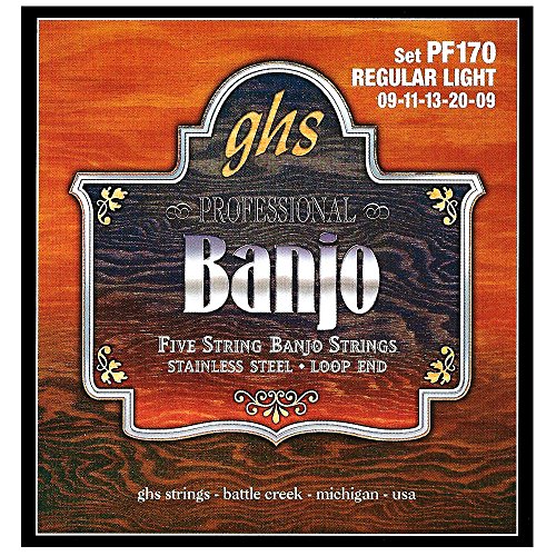 GHS Strings PF170 5-String Banjo Strings, Stainless Steel, Regular Light (.009-.020)