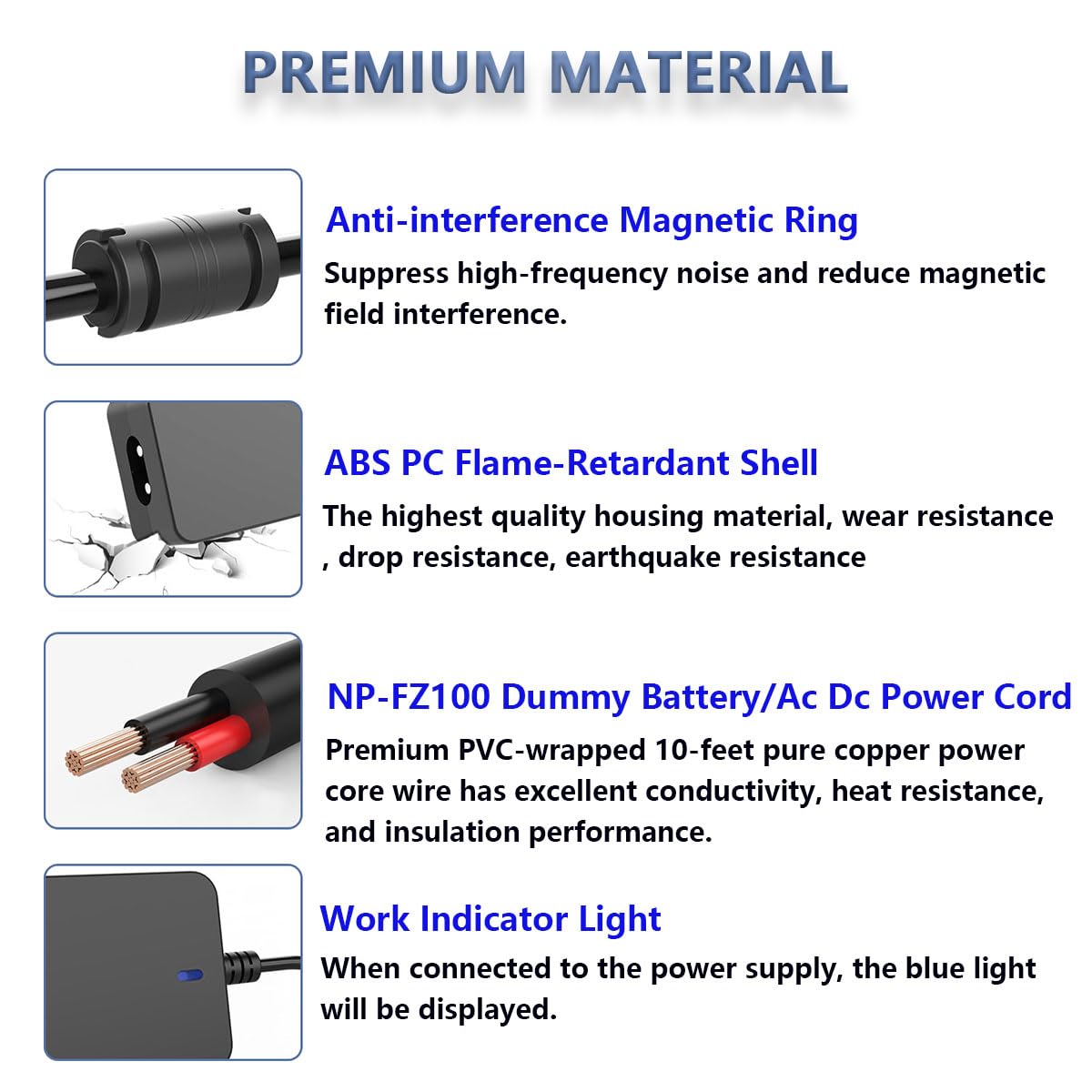 UORLEN NP-FZ100 A7III A7IV Dummy Battery AC Power Adapter Kit for Sony Alpha A7 III, A7 IV, A7SIII A7RIII A7RIV A7RV FX30 FX3 A7C A6600 A6700 A1 ZV-E1 A9, A7R III IV V Cameras