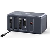 TobenONE 165W USB C Charging Station with Built-in Retractable Cable(2.3ft) & Lightning Adapter, 3 USB C, 1 USB A, 100W Desktop Fast Charging for MacBook, iPhone 17, iPad, Samsung, Home, Office