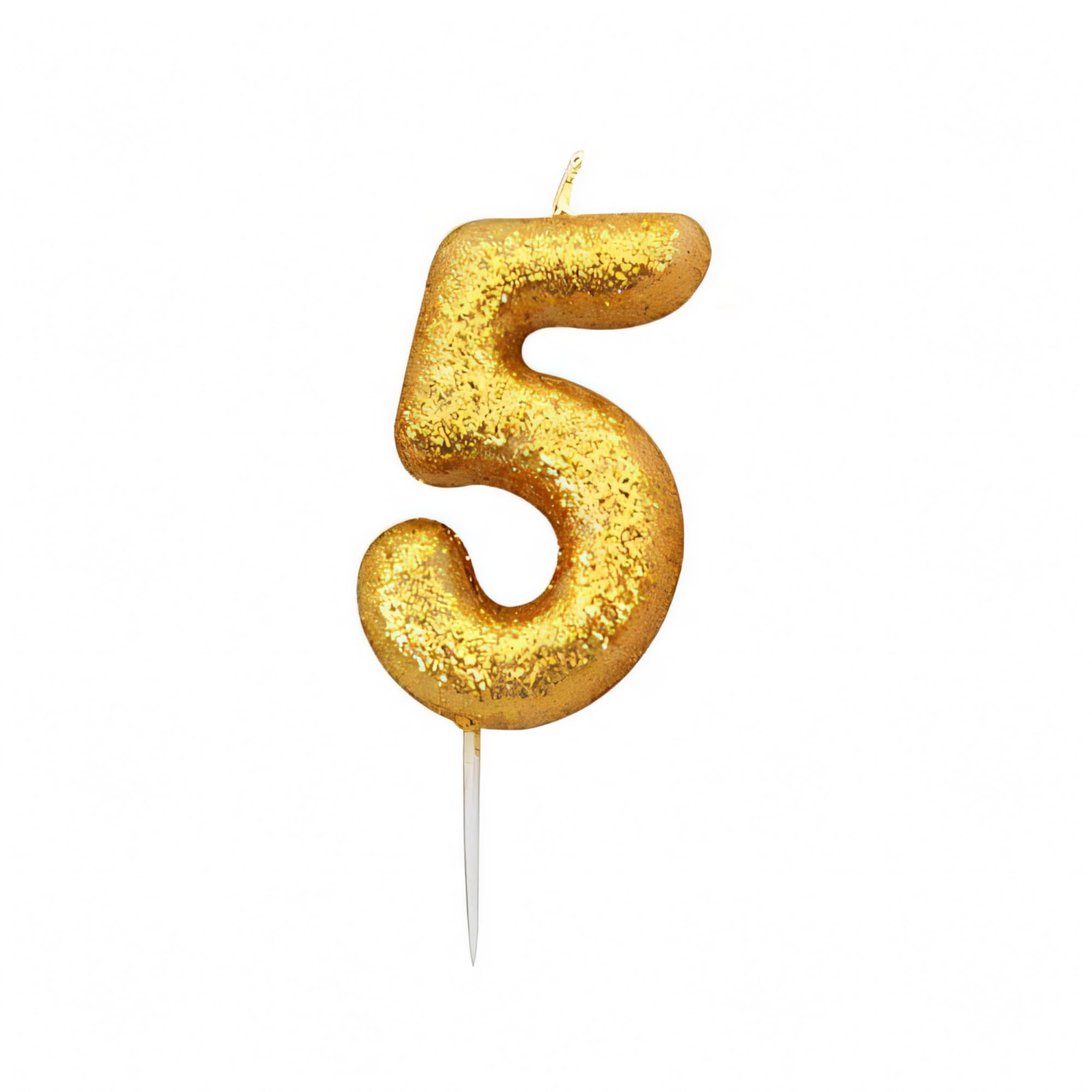 Anniversary House Metallic Gold Glitter Number 5 Cake Candle for Birthday and Anniversary Decorations - Elegant Birthday Candle for Cake - Stylish Gold Number Candle Topper 7 cm