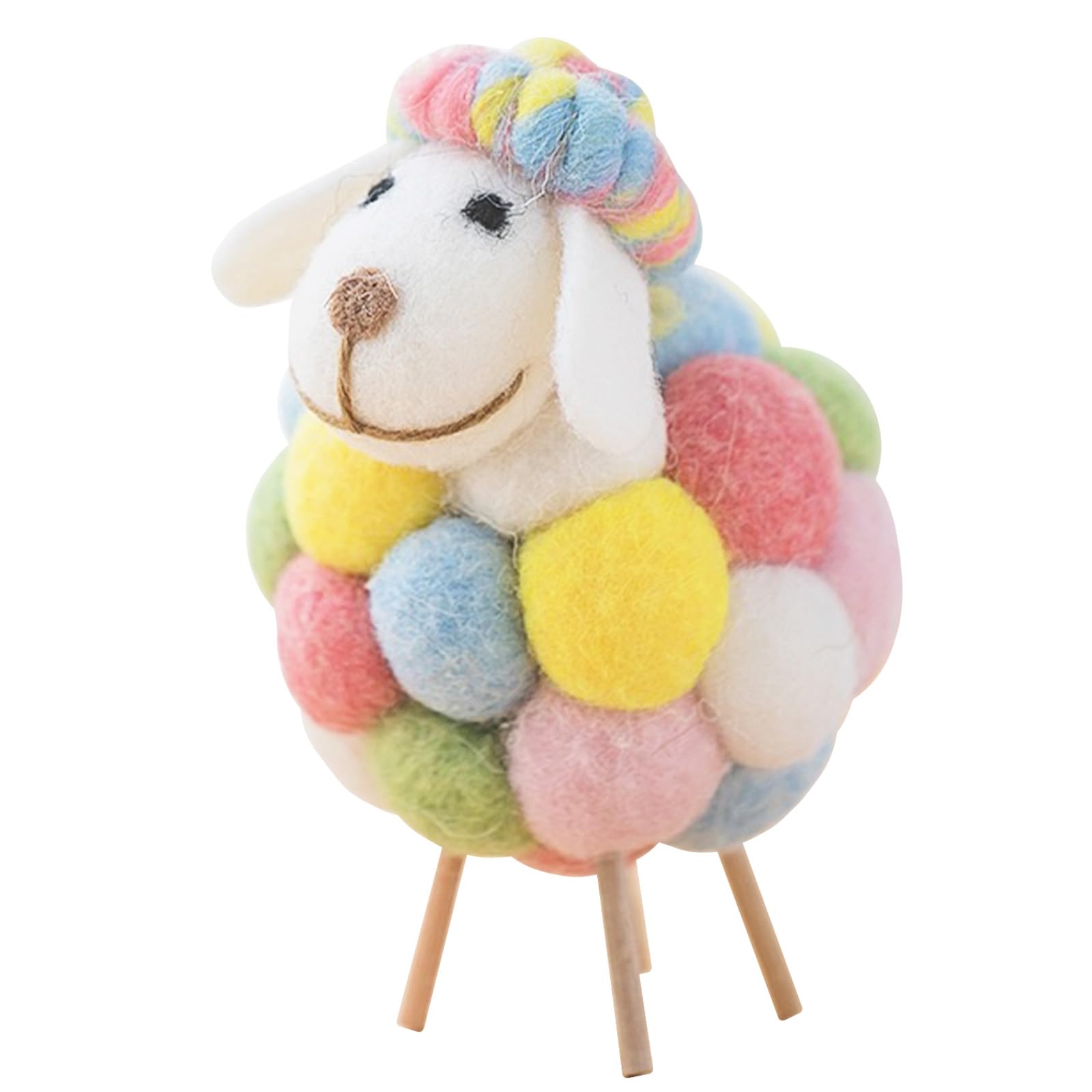 PLUSHCEWT Handmade Wool Felt Sheep Ornament, Cute Colorful Felted Sheep Home Décor Soft and Quirky Decorative Lamb Figurine for Living Room, Office, Christmas, New Year Decorations New Home Gift (B)