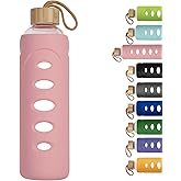 Ferexer Sport 32oz Glass Water Bottle 1000ml /1 liter Borosilicate Glass Water Bottle Reusable Waterbottle Jugwith Silicone Sleeve and Unique Lid (Pink
