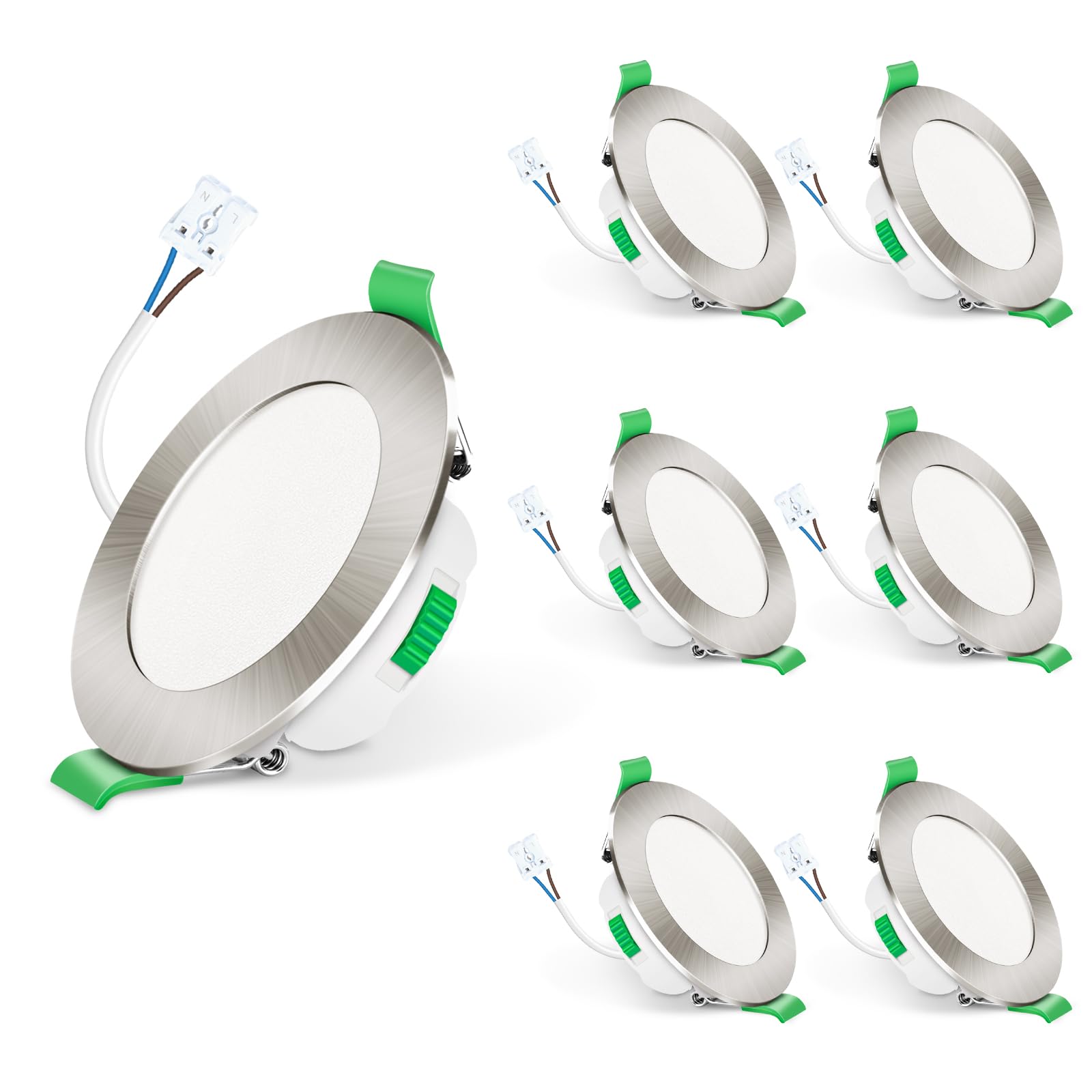 ALUSSO LED Downlights Ceiling Dimmable 7W IP65 Bathroom Spotlights Ultra Slim LED Recessed Ceiling Lights, Warm White Neutral White Cool White Spot Lights for Kitchen Living Room, 6 Pack