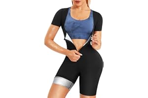 Ursexyly Women Sauna Suit Waist Trainer Full Body Shaper Short Sleeve Workout Top Sweat Jacket Thigh Slimmer Shorts Shapewear