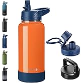 RUBYFLASK 32oz Insulated Water Bottle with Straw, Stainless Steel Metal Vacuum Water Flask, Large Thermal Water bottle with Leakproof 3 Lids for Travel, Camping, Gym Sports Orange