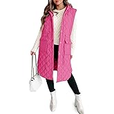 Tankaneo Women's Long Puffer Vest Sleeveless Hood Quilted Winter Outwear Warm Jackets Coats