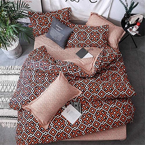 羽毛布団カバーセット男の子の女の子のための幾何学的なプリント寝具セットダブルキングシングルサイズベッド4ピース羽毛布団セット2x枕カバー1xキルトケース1xフラットシート ダブル 0x0cm グリーンブルー Modernzeg Hu