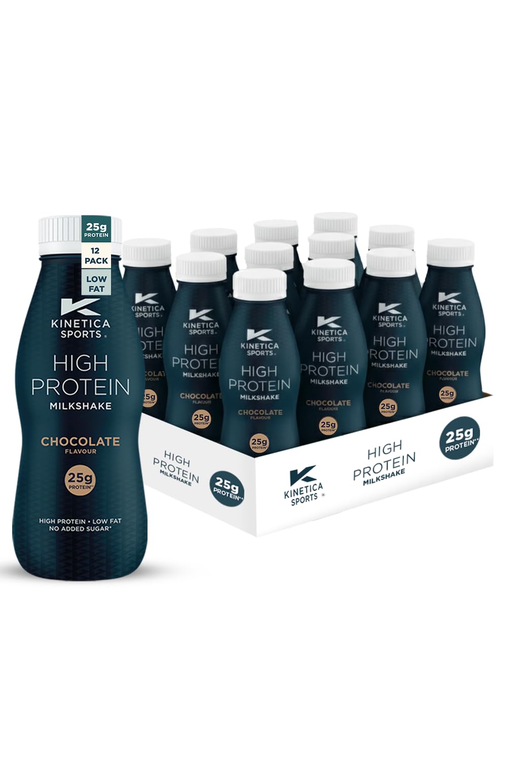 Kinetica Sports Ready-to-Drink High Protein Milkshake - Chocolate Flavour | 25g Protein/Bottle, 12 X 330ml Pack | High Protein, Low Fat & No Added Sugar | Convenient, high protein option for on-the-go