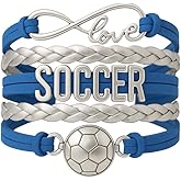 Soccer Charm Bracelet (Blue and Silver) – Adjustable Infinity Love Bracelet with Soccer Ball Charm – Sports Jewelry Gift for Soccer Players, Teams, Coaches, or Fans