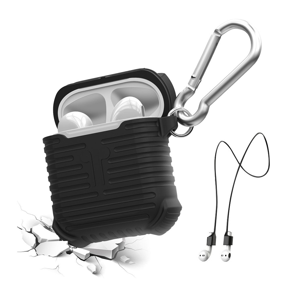 AirPods Case, MeanLove Soft Silicone Case Shock Proof Dust/Dirt Proof Protective Cover and Skin for Apple AirPods Charging Case  (Black)