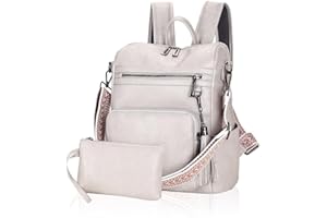 RIEXIO Backpack Purse for Women Large Ladies Backpack Vegan PU Leather Rucksack Purse Anti-theft Fashion Vintage Boho Casual Waterproof Shoulder Daypack Bags for Travel Work with Guitar Strap, Grey