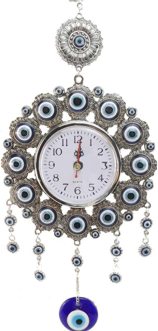 Shuangklei 33 Cm Turkish Glass Evil Eye Wall Clock Hanging Charm Clock Ornament For Home Room Decor