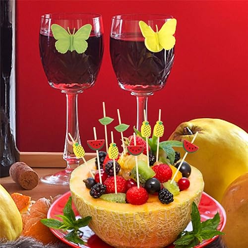 Minisland Mix-colored Watermelon Pineapple Leaf Cocktail Picks