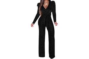 SENIGHT Women's Sparkly Jumpsuits Sexy Long Sleeve Cocktail Elegant Mock Neck Bodycon Straight Long Pants Rompers with Pockets