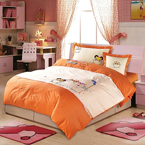 Auvoau Home Textile,Girl's Duvet Cover Set Kid's bedding Duvet Cover Set Cute Kids Bedding Set,Queen Size Cartoon Bedding Anime Bed Sheets,4Pcs (Full, 41)